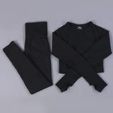 Women 2pcs Seamless Yoga Set Sport Suit Gymwear Workout Clothes Long Sleeve Gym Crop Top High Waist Leggings Fitness Sports Wear