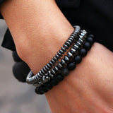 New 3Pc/Sets Micro Pave CZ 8mm Disco Ball & Bar Charms Bracelets Sets 6mm Matte Beads Stone Bracelet Men Women Jewelry bileklik