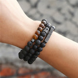 New 3Pc/Sets Micro Pave CZ 8mm Disco Ball & Bar Charms Bracelets Sets 6mm Matte Beads Stone Bracelet Men Women Jewelry bileklik