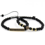 New 3Pc/Sets Micro Pave CZ 8mm Disco Ball & Bar Charms Bracelets Sets 6mm Matte Beads Stone Bracelet Men Women Jewelry bileklik