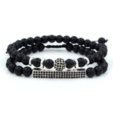 New 3Pc/Sets Micro Pave CZ 8mm Disco Ball & Bar Charms Bracelets Sets 6mm Matte Beads Stone Bracelet Men Women Jewelry bileklik