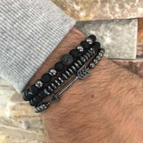 New 3Pc/Sets Micro Pave CZ 8mm Disco Ball & Bar Charms Bracelets Sets 6mm Matte Beads Stone Bracelet Men Women Jewelry bileklik