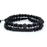 New 3Pc/Sets Micro Pave CZ 8mm Disco Ball & Bar Charms Bracelets Sets 6mm Matte Beads Stone Bracelet Men Women Jewelry bileklik