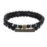 New 3Pc/Sets Micro Pave CZ 8mm Disco Ball & Bar Charms Bracelets Sets 6mm Matte Beads Stone Bracelet Men Women Jewelry bileklik
