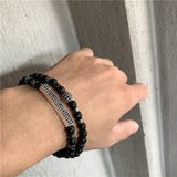 New 3Pc/Sets Micro Pave CZ 8mm Disco Ball & Bar Charms Bracelets Sets 6mm Matte Beads Stone Bracelet Men Women Jewelry bileklik