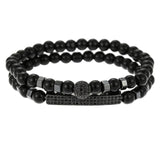 New 3Pc/Sets Micro Pave CZ 8mm Disco Ball & Bar Charms Bracelets Sets 6mm Matte Beads Stone Bracelet Men Women Jewelry bileklik