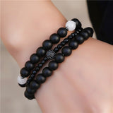 New 3Pc/Sets Micro Pave CZ 8mm Disco Ball & Bar Charms Bracelets Sets 6mm Matte Beads Stone Bracelet Men Women Jewelry bileklik