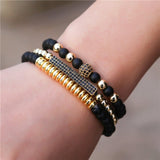 New 3Pc/Sets Micro Pave CZ 8mm Disco Ball & Bar Charms Bracelets Sets 6mm Matte Beads Stone Bracelet Men Women Jewelry bileklik