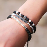 New 3Pc/Sets Micro Pave CZ 8mm Disco Ball & Bar Charms Bracelets Sets 6mm Matte Beads Stone Bracelet Men Women Jewelry bileklik