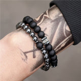 New 3Pc/Sets Micro Pave CZ 8mm Disco Ball & Bar Charms Bracelets Sets 6mm Matte Beads Stone Bracelet Men Women Jewelry bileklik