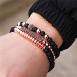 New 3Pc/Sets Micro Pave CZ 8mm Disco Ball & Bar Charms Bracelets Sets 6mm Matte Beads Stone Bracelet Men Women Jewelry bileklik