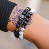 New 3Pc/Sets Micro Pave CZ 8mm Disco Ball & Bar Charms Bracelets Sets 6mm Matte Beads Stone Bracelet Men Women Jewelry bileklik
