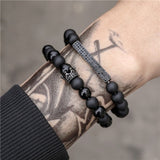 New 3Pc/Sets Micro Pave CZ 8mm Disco Ball & Bar Charms Bracelets Sets 6mm Matte Beads Stone Bracelet Men Women Jewelry bileklik