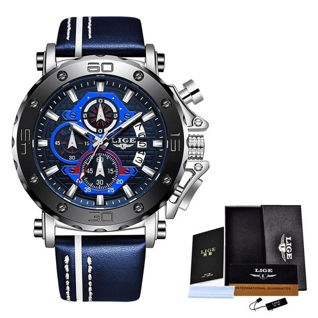 2020 Top Brand LIGE Men Watches Fashion Sport Leather Watch Mens Luxury Date Waterproof Quartz Chronograph Relogio Masculino+Box