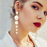Trend Simulation Pearl Long Earrings Female White Round Pearl Wedding Pendant Earrings Fashion Korean Jewelry Earrings