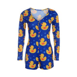 Sexy Women Bodysuit Long Sleeve Deep V Neck Bodycon Stretch Leotard Crop Top Button Short Romper Pajamas Women Jumpsuit Overalls