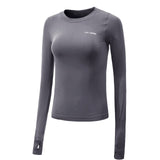 SALSPOR Sexy Women Letter Printing Sport Shirts Solid Color High Elastic Gym Yoga Top Running Breathable Long sleeve T-Shirts