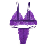 Sexy Lingerie Set Women Transparent Lace Babydoll Open Bra Set Floral Purple G-String Underwear Set Nightwear Bra And Panty Sets