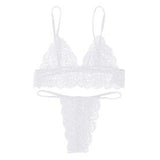 Sexy Lingerie Set Women Transparent Lace Babydoll Open Bra Set Floral Purple G-String Underwear Set Nightwear Bra And Panty Sets