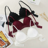 Gumprun French Style Bralette Seamless Deep V Lace Bras for Women Wireless Push Up Bra Thin Soft Underwear Sexy Lingerie