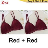 Gumprun French Style Bralette Seamless Deep V Lace Bras for Women Wireless Push Up Bra Thin Soft Underwear Sexy Lingerie