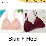 Gumprun French Style Bralette Seamless Deep V Lace Bras for Women Wireless Push Up Bra Thin Soft Underwear Sexy Lingerie
