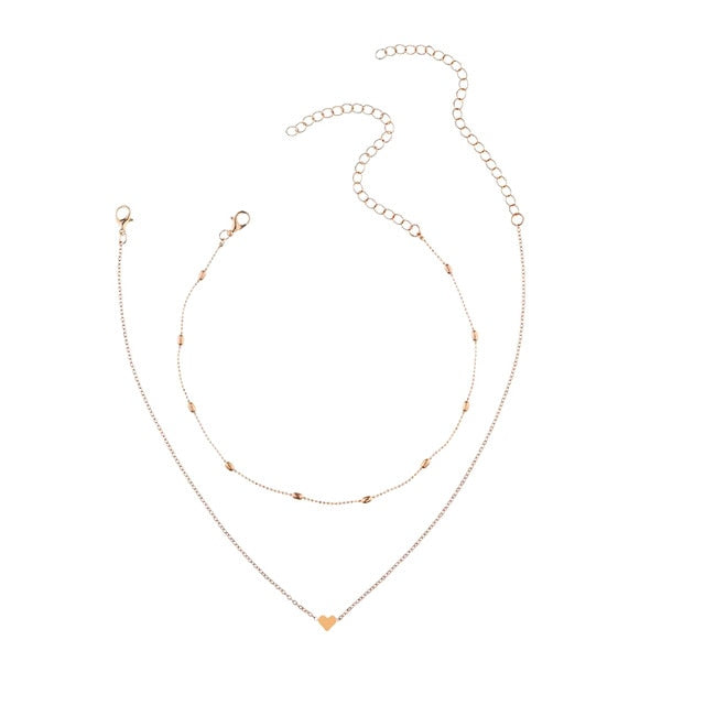 New Lovely Style 2 layers Love Heart  Adjustable Necklace Multilayer Chain Choker Necklace For Gift 2 Pcs/Set