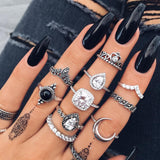 Vintage Women crystal Finger Knuckle Rings Set For Girls Moon lotus Charm Bohemian Ring Fashion Jewelry Gift