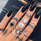 Vintage Women crystal Finger Knuckle Rings Set For Girls Moon lotus Charm Bohemian Ring Fashion Jewelry Gift