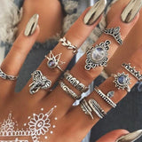 Vintage Women crystal Finger Knuckle Rings Set For Girls Moon lotus Charm Bohemian Ring Fashion Jewelry Gift