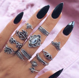 Vintage Women crystal Finger Knuckle Rings Set For Girls Moon lotus Charm Bohemian Ring Fashion Jewelry Gift