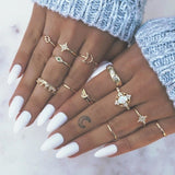 Vintage Women crystal Finger Knuckle Rings Set For Girls Moon lotus Charm Bohemian Ring Fashion Jewelry Gift