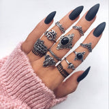 Vintage Women crystal Finger Knuckle Rings Set For Girls Moon lotus Charm Bohemian Ring Fashion Jewelry Gift
