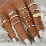 Vintage Women crystal Finger Knuckle Rings Set For Girls Moon lotus Charm Bohemian Ring Fashion Jewelry Gift