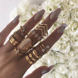 Vintage Women crystal Finger Knuckle Rings Set For Girls Moon lotus Charm Bohemian Ring Fashion Jewelry Gift