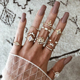Vintage Women crystal Finger Knuckle Rings Set For Girls Moon lotus Charm Bohemian Ring Fashion Jewelry Gift