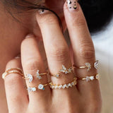 Vintage Women crystal Finger Knuckle Rings Set For Girls Moon lotus Charm Bohemian Ring Fashion Jewelry Gift