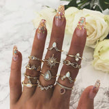 Vintage Women crystal Finger Knuckle Rings Set For Girls Moon lotus Charm Bohemian Ring Fashion Jewelry Gift