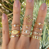 Vintage Women crystal Finger Knuckle Rings Set For Girls Moon lotus Charm Bohemian Ring Fashion Jewelry Gift