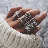 Vintage Women crystal Finger Knuckle Rings Set For Girls Moon lotus Charm Bohemian Ring Fashion Jewelry Gift