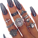 Vintage Women crystal Finger Knuckle Rings Set For Girls Moon lotus Charm Bohemian Ring Fashion Jewelry Gift
