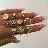 Vintage Women crystal Finger Knuckle Rings Set For Girls Moon lotus Charm Bohemian Ring Fashion Jewelry Gift