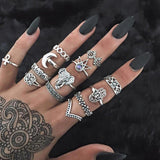 Vintage Women crystal Finger Knuckle Rings Set For Girls Moon lotus Charm Bohemian Ring Fashion Jewelry Gift