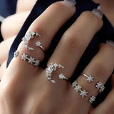 Vintage Women crystal Finger Knuckle Rings Set For Girls Moon lotus Charm Bohemian Ring Fashion Jewelry Gift