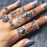 Vintage Women crystal Finger Knuckle Rings Set For Girls Moon lotus Charm Bohemian Ring Fashion Jewelry Gift