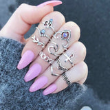 Vintage Women crystal Finger Knuckle Rings Set For Girls Moon lotus Charm Bohemian Ring Fashion Jewelry Gift