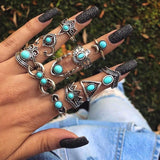 Vintage Women crystal Finger Knuckle Rings Set For Girls Moon lotus Charm Bohemian Ring Fashion Jewelry Gift