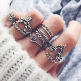 Vintage Women crystal Finger Knuckle Rings Set For Girls Moon lotus Charm Bohemian Ring Fashion Jewelry Gift