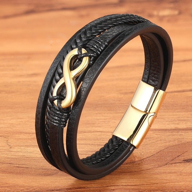 Cross Style Multi Layer Design Stainless Steel Fashion Men's Leather Bracelet Classic Gift For Men 5 Different Styles Choose