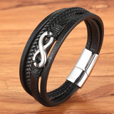 Cross Style Multi Layer Design Stainless Steel Fashion Men's Leather Bracelet Classic Gift For Men 5 Different Styles Choose